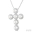 Cross Pearl & Halo Diamond Fashion Pendant