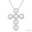 Cross Pearl & Halo Diamond Fashion Pendant