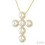 Cross Pearl & Halo Diamond Fashion Pendant
