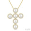 Cross Pearl & Halo Diamond Fashion Pendant