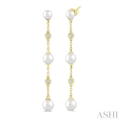 Pearl & Diamond Station Long Chain Earrings