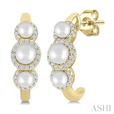 Pearl & Halo Diamond Half Hoop Earrings