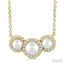 Round Shape Past Present & Future Pearl & Halo Diamond Pendant
