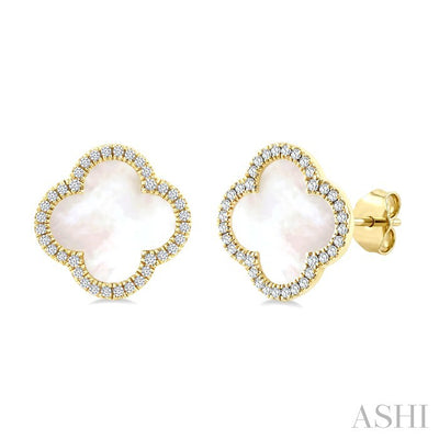 Clover Mother Of Pearl & Halo Diamond Earrings