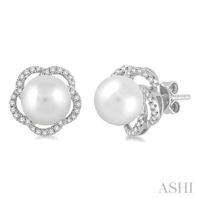 Flower Pearl & Diamond Earrings