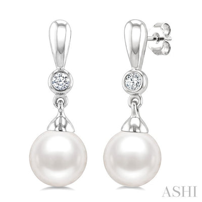 Pearl & Diamond Drop Earrings