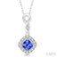 Cushion Shape Gemstone & Halo Diamond Pendant