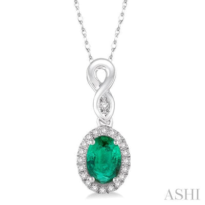 Oval Shape Gemstone & Halo Diamond Pendant
