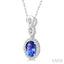 Oval Shape Gemstone & Halo Diamond Pendant
