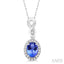 Oval Shape Gemstone & Halo Diamond Pendant