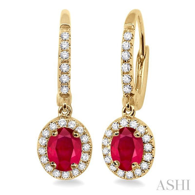 Oval Shape Gemstone & Halo Diamond Earrings