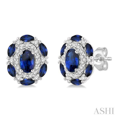 Oval Shape Gemstone & Halo Diamond Earrings