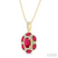 Oval Shape Gemstone & Halo Diamond Pendant