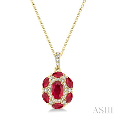 Oval Shape Gemstone & Halo Diamond Pendant