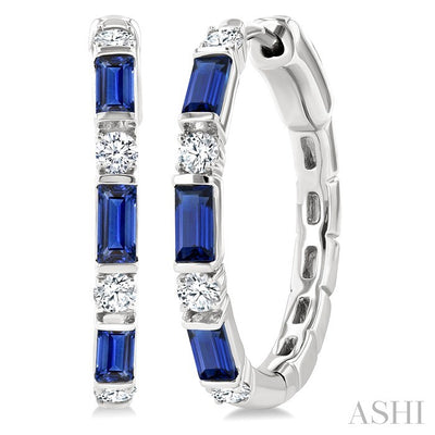 Emerald Shape Art Deco Gemstone & Diamond Hoop Earrings