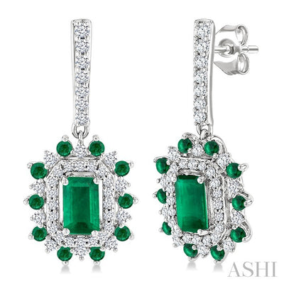 Emerald Shape Gemstone & Halo Diamond Earrings