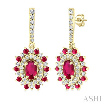 Oval Shape Gemstone & Halo Diamond Earrings