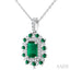 Emerald Shape Gemstone & Halo Diamond Pendant