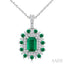 Emerald Shape Gemstone & Halo Diamond Pendant