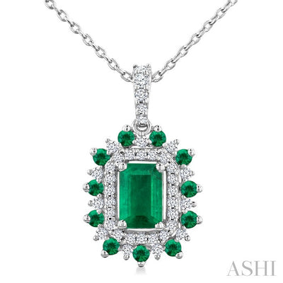 Emerald Shape Gemstone & Halo Diamond Pendant