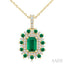 Emerald Shape Gemstone & Halo Diamond Pendant