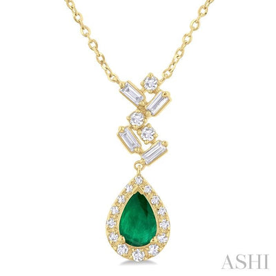 Pear Shape Scatter Gemstone & Baguette Halo Diamond Pendant