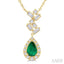 Pear Shape Scatter Gemstone & Baguette Halo Diamond Pendant