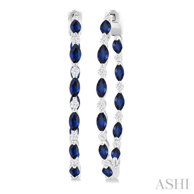 Inside-Out Marquise Shape Alternate Gemstone & Diamond Hoop Earrings
