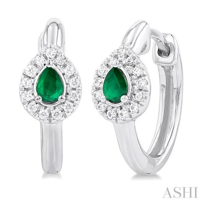 Pear Shape Gemstone & Petite Halo Diamond Huggie Fashion Earrings
