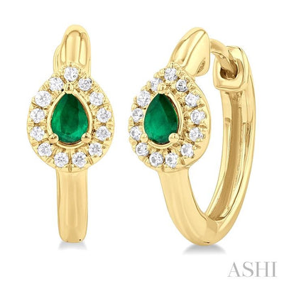 Pear Shape Gemstone & Petite Halo Diamond Huggie Fashion Earrings