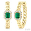 Emerald Shape Curb & Cuban Gemstone & Halo Diamond Fashion Hoop Earrings
