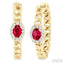 Oval Shape Curb & Cuban Gemstone & Halo Diamond Fashion Hoop Earrings