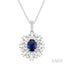 Oval Shape Gemstone & Halo Baguette Diamond Pendant