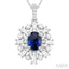 Oval Shape Gemstone & Halo Baguette Diamond Pendant