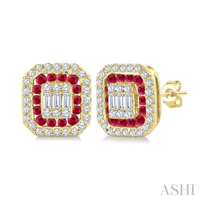 Emerald Shape Gemstone & Diamond Fusion Earrings