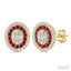 Oval Shape Gemstone & Diamond Fusion Earrings