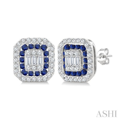 Emerald Shape Gemstone & Diamond Fusion Earrings