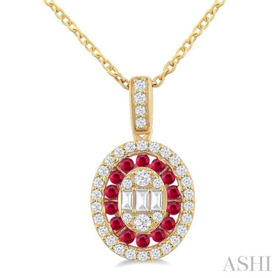 Oval Shape Gemstone & Halo Diamond Fusion Pendant