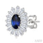 Oval Shape Gemstone & Baguette Halo Diamond Earrings