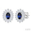 Oval Shape Gemstone & Baguette Halo Diamond Earrings