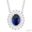 Oval Shape Gemstone & Baguette Halo Diamond Pendant