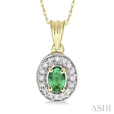 Oval Shape Gemstone & Halo Diamond Pendant