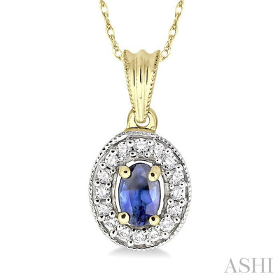Oval Shape Gemstone & Halo Diamond Pendant
