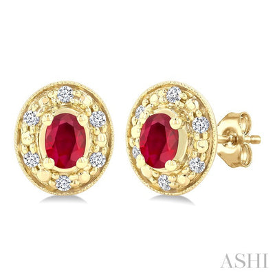 Oval Shape Gemstone & Diamond Earrings
