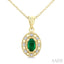 Oval Shape Gemstone & Halo Diamond Pendant