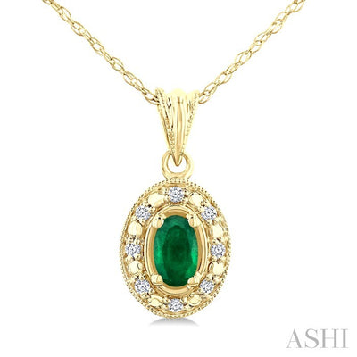 Oval Shape Gemstone & Halo Diamond Pendant