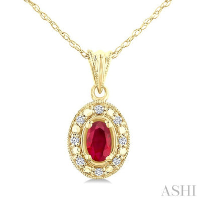 Oval Shape Gemstone & Halo Diamond Pendant