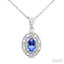 Oval Shape Gemstone & Halo Diamond Pendant