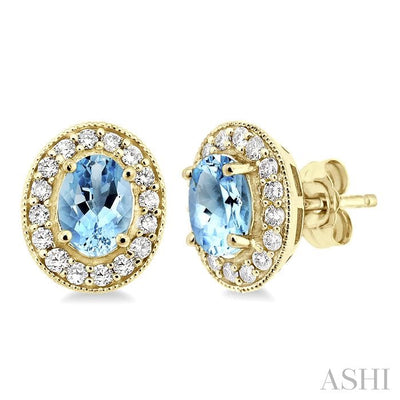 Oval Shape Gemstone & Halo Diamond Earrings