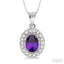 Oval Shape Gemstone & Halo Diamond Pendant